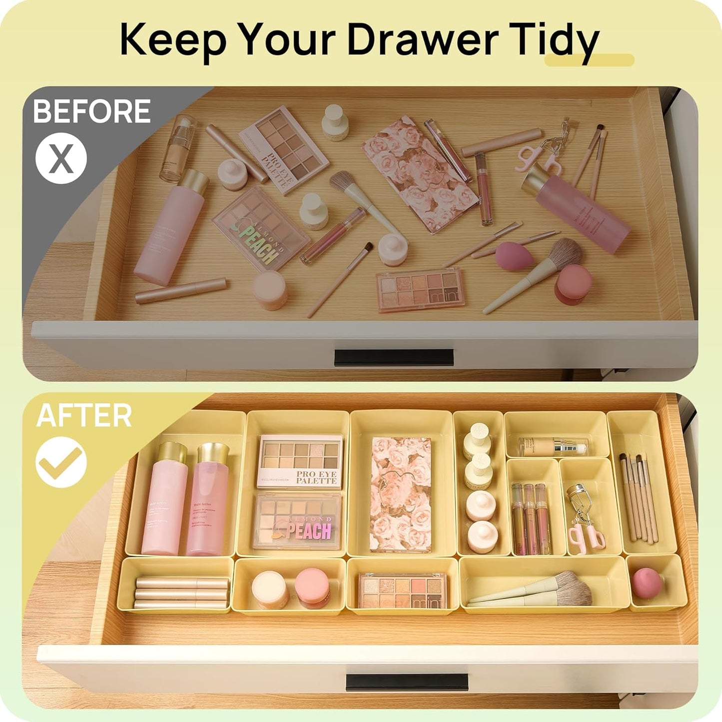 Vtopmart 25 PCS Plastic Drawer Organizers Set - Versatile Storage Bins for Makeup, Kitchen, and Office