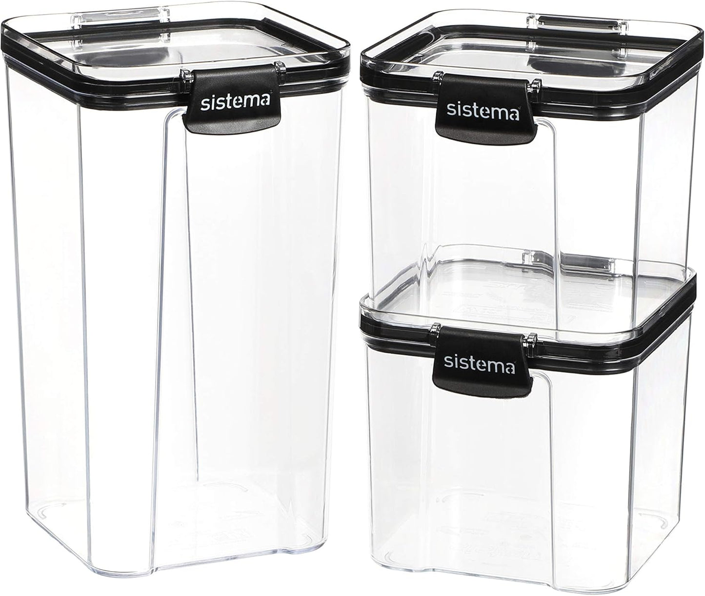 Sistema Tritan Ultra Airtight Storage Containers - 3-Pack, BPA-Free, Stackable & Clear with Locking Clips