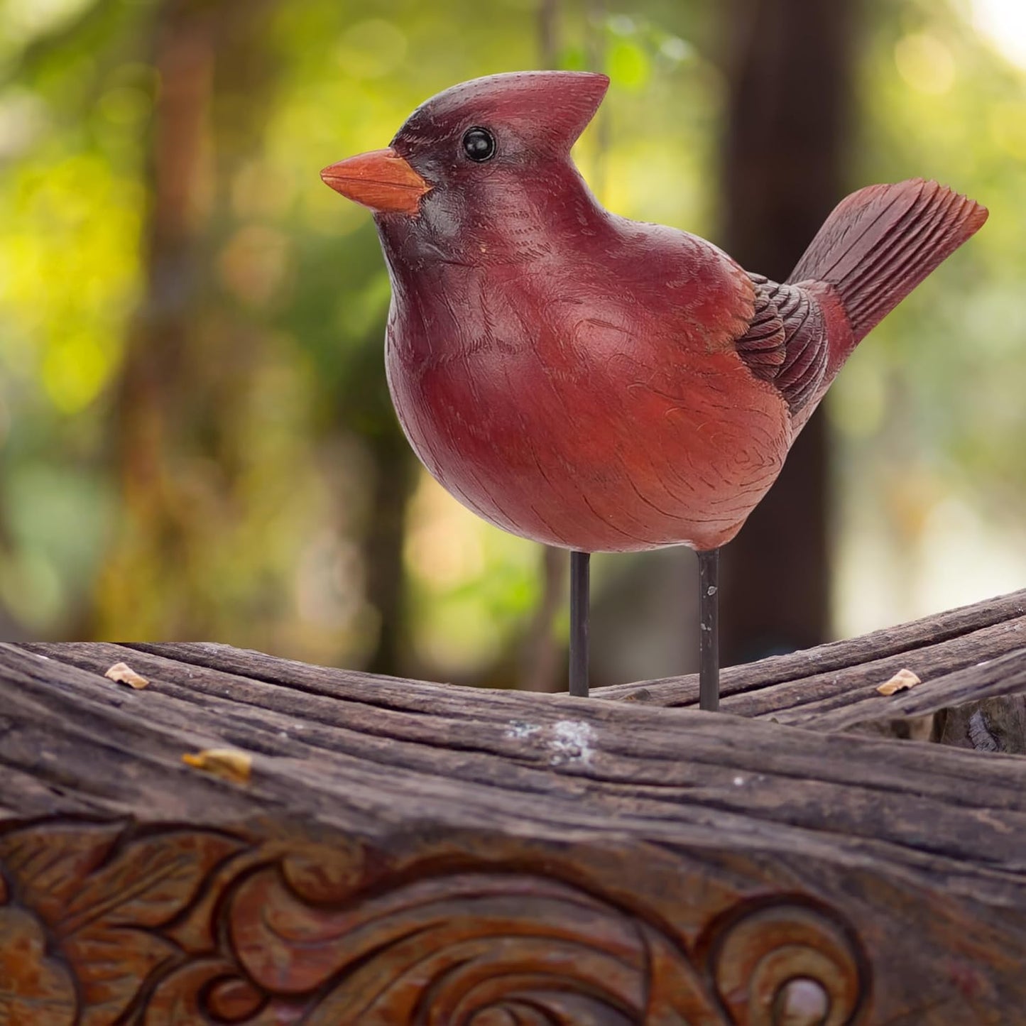 Decorative 4-Inch Red Cardinal Bird Figurine - Resin Stone Home Accent