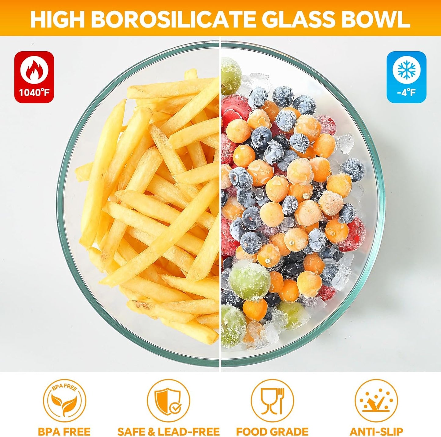 Skiennix Glass Mixing Bowls Set of 5 - Thick Nesting Bowls with Lids for Baking & Storage | Dishwasher & Microwave Safe