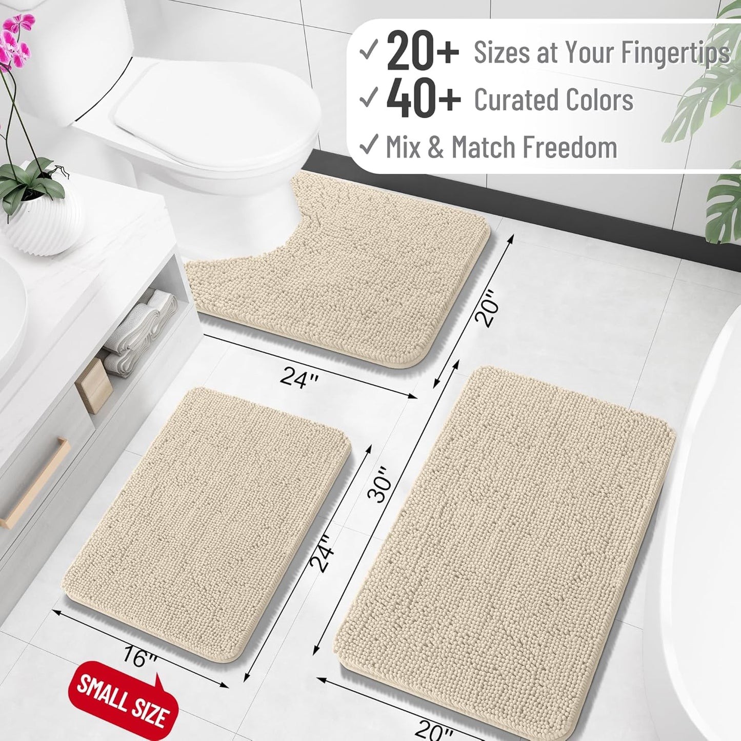 OLANLY Bathroom Runner Rugs - Extra Soft Chenille Bath Mat, Quick Dry & Machine Washable | 59x20, Sand