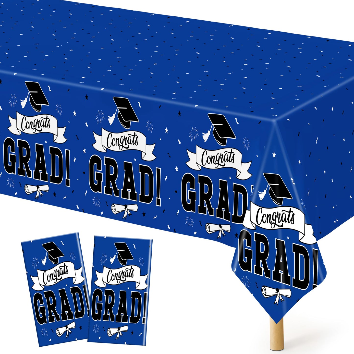 QZYL 2 PCS Graduation Decorations 2026, 108" X 54" Blue Graduation Tablecloth, Disposable Plastic Class of 2026 Tablecover, Rectangle Congrats Grad Table Cloths for Grad Decor Party Supplies