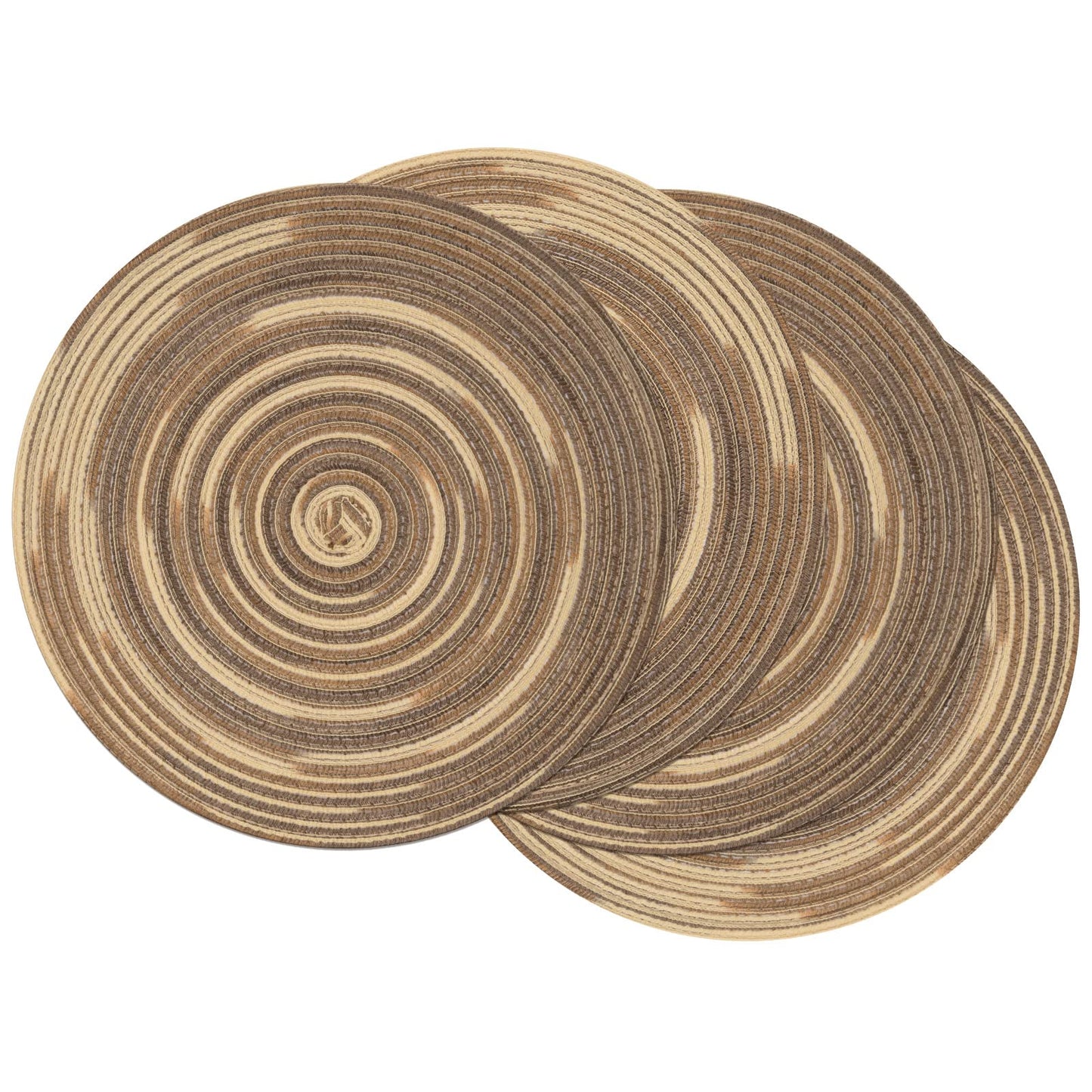 SHACOS Round Braided Placemats 15 inch Set of 4 Variegated Washable Kitchen Table Place Mats Table Mats for Home Wedding Party (Rainbow Brown, 4)