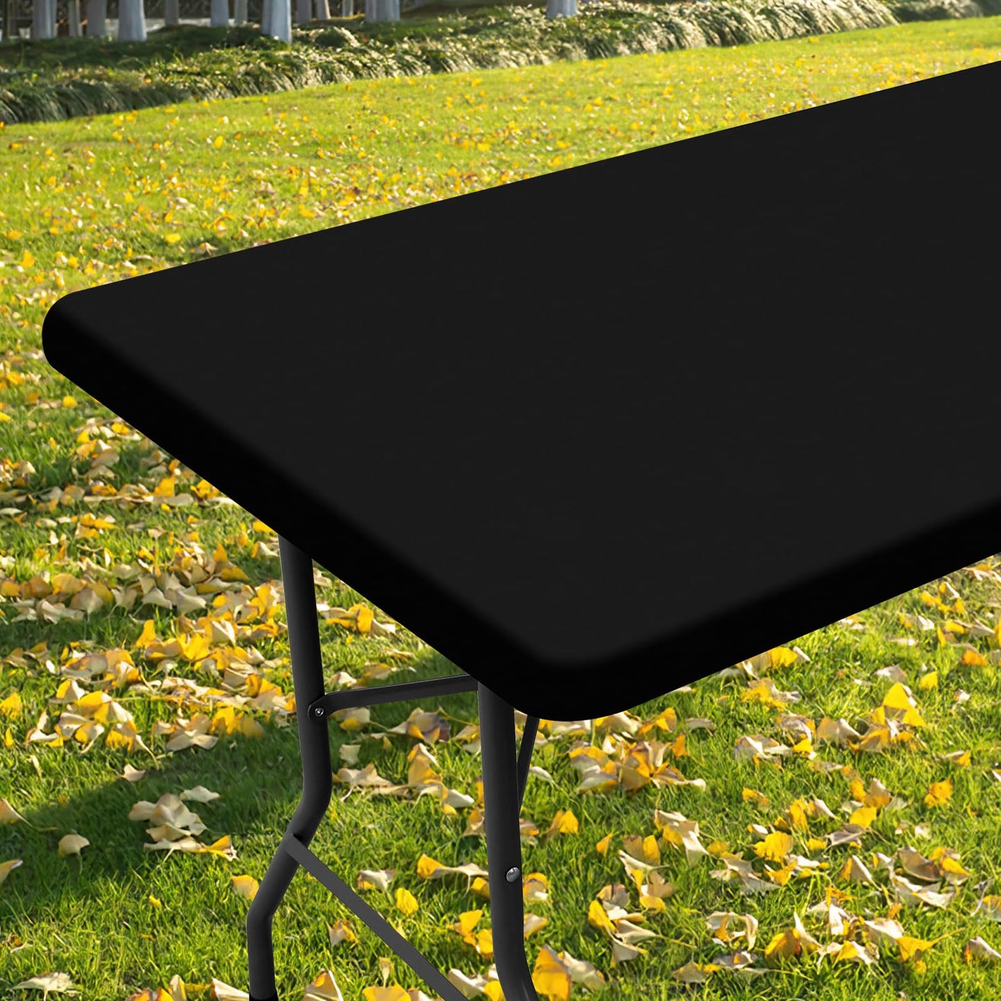 Smiry Rectangle Picnic Table Cloth, Reversible Elastic Fitted Tablecloths for 6 Foot Tables, Waterproof Polyester Table Cover for Camping, Outdoor and Indoor (Black, 30"x72")