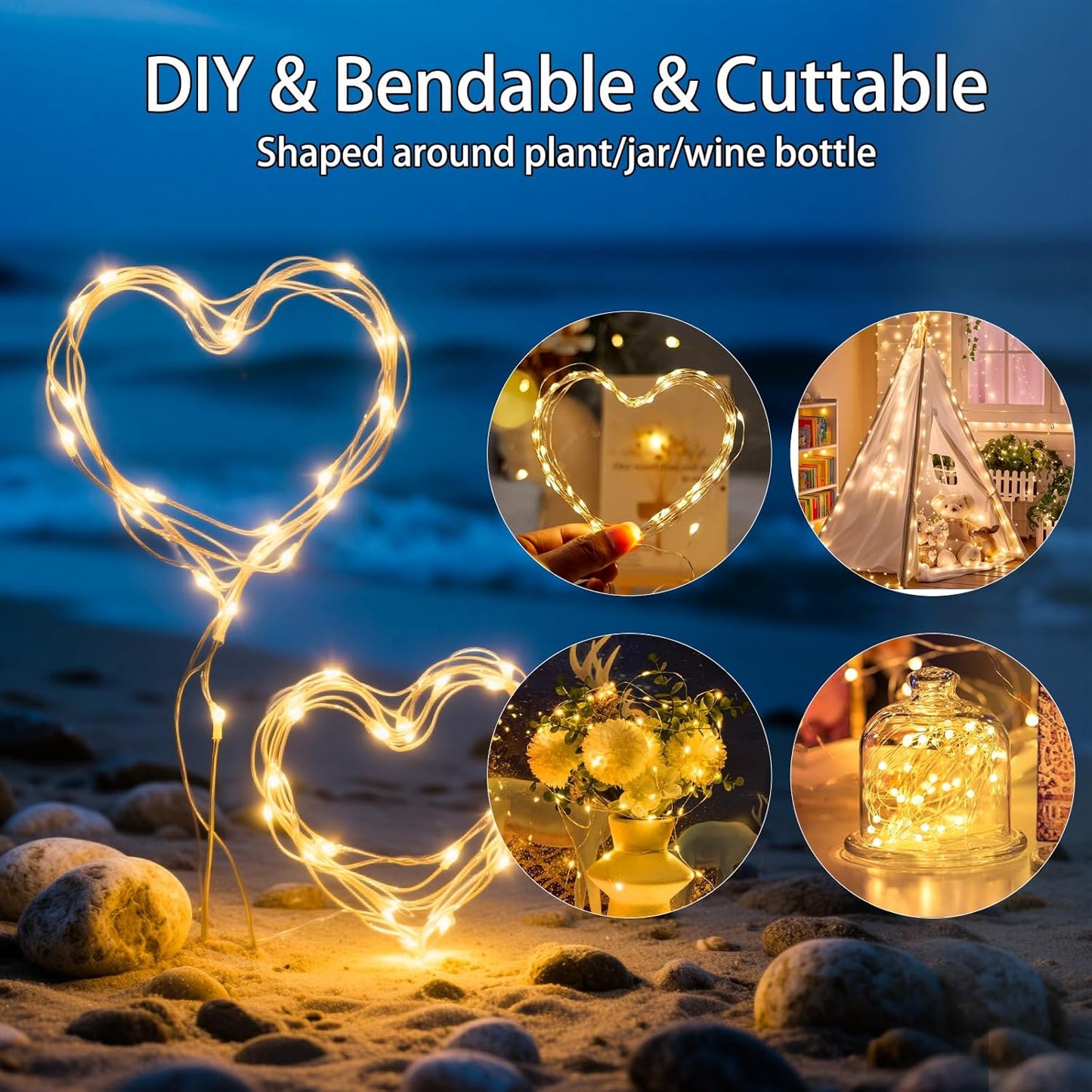 VOOKRY 30 LED Fairy String Lights - 10 ft Mini Silver Wire for DIY Crafts, Weddings & Christmas (Warm White)