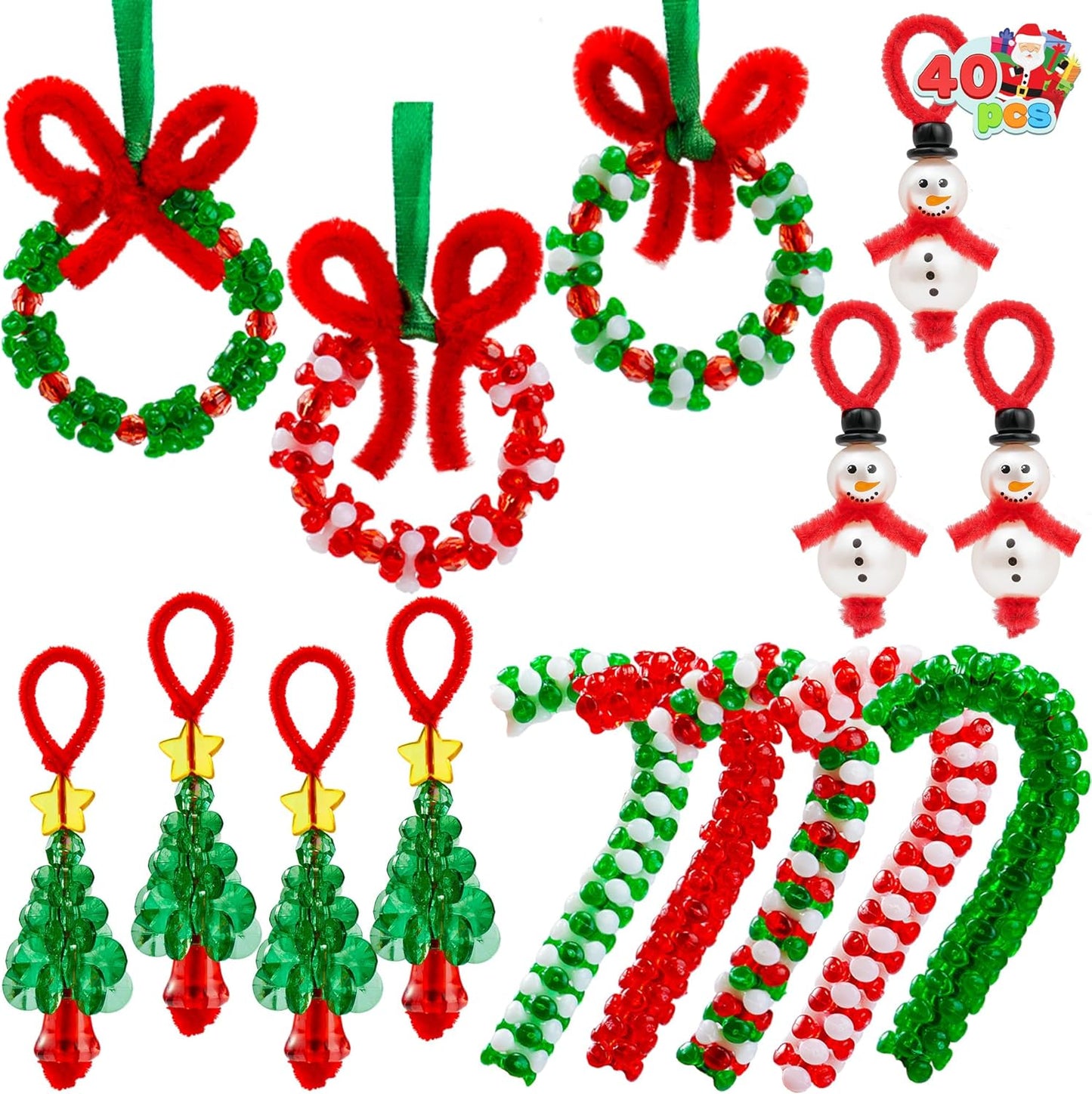 JOYIN Christmas Beaded Ornament Craft Kit - Create 40 DIY Hanging Ornaments | Snowman, Tree, Candy Canes & Wreaths