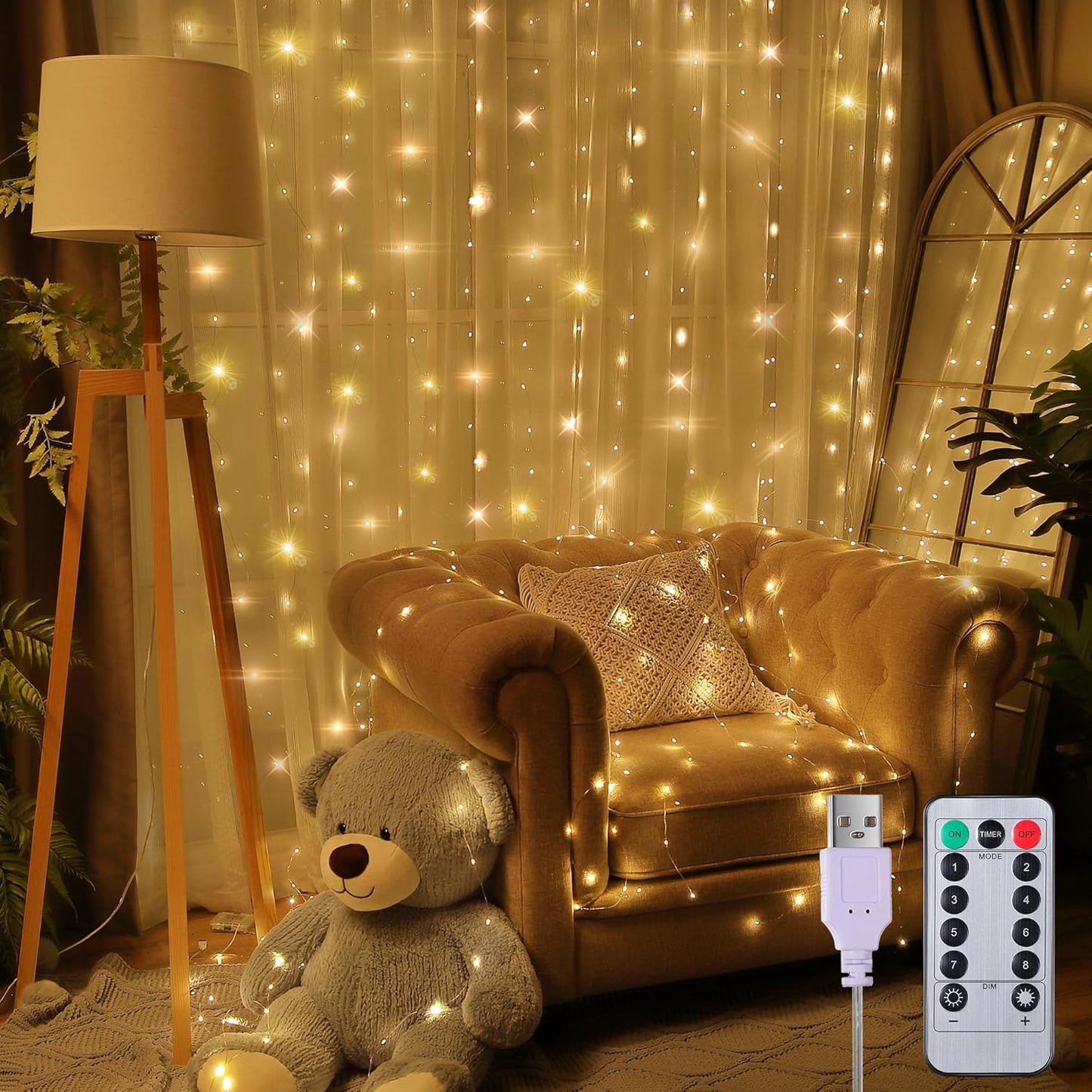 Meonum Curtain Tapestry Fairy String Lights - 8 Modes, 13 Strings, 6.6 x 5 Ft | Perfect for Bedroom Christmas Decor