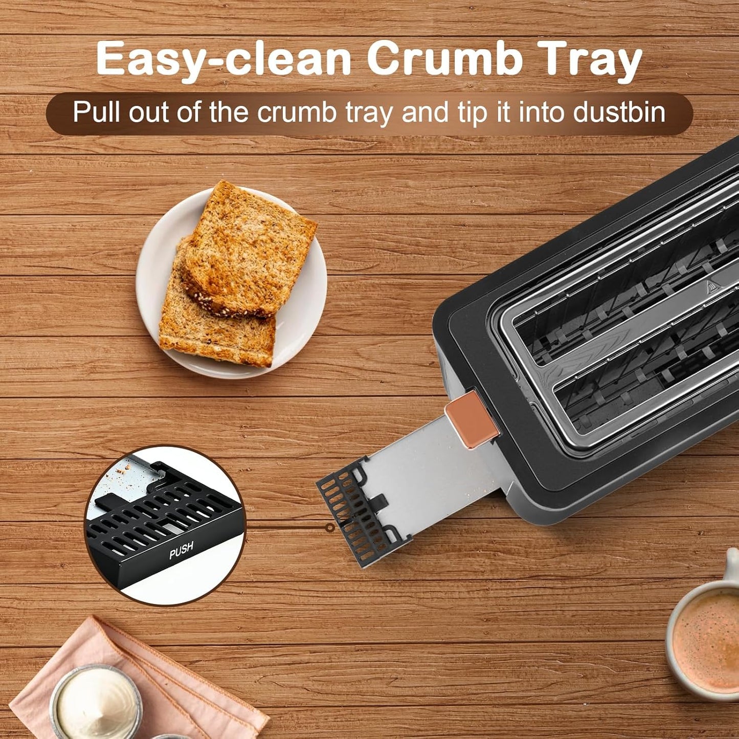 Mecity 4-Slice Long Slot Toaster - Stainless Steel With Warming Rack & 6 Browning Settings | Grey