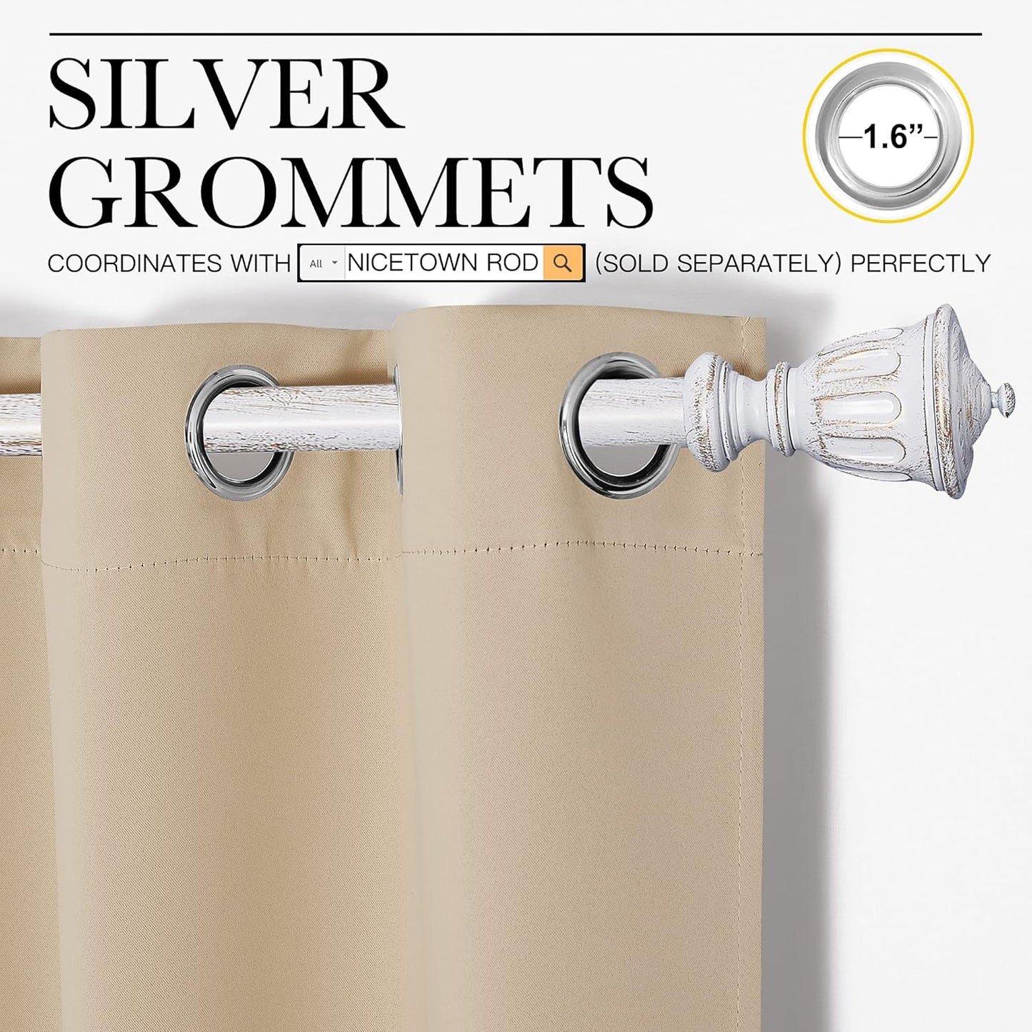 NICETOWN Room Darkening Curtain Panels - Thermal Insulated Grommet Drapes for Windows | Biscotti Beige, 2 Panels, W42 x L68-Inch