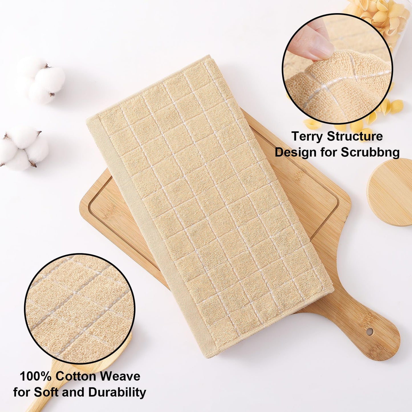 Homaxy 100% Cotton Terry Kitchen Dish Cloths, Ultra Soft and Absorbent Dish Towels for Kitchen, Suitable for Drying and Washing Dishes, 6 Pack, 12 x 12 Inches, Apricot
