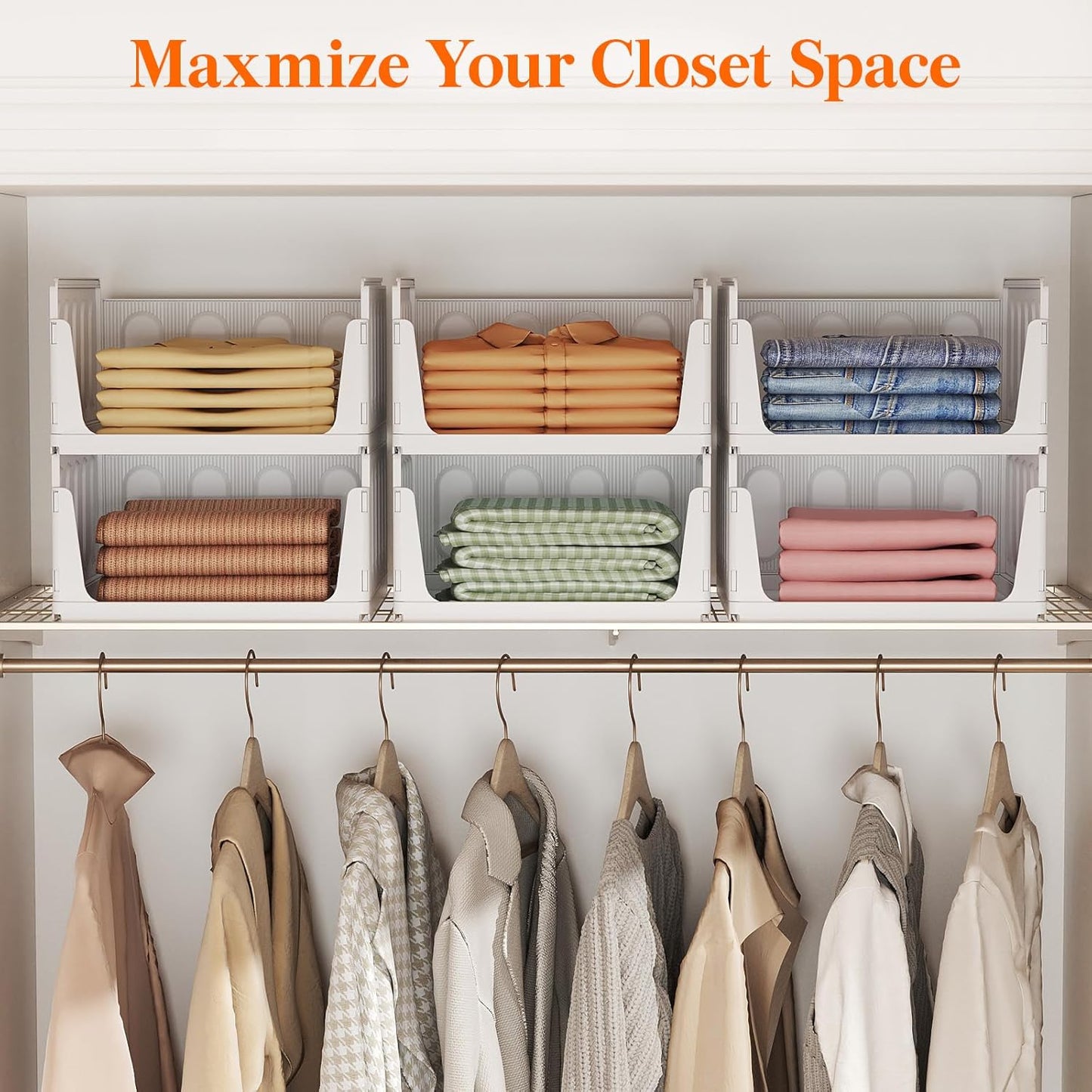 Lifewit 6-Pack Stackable Closet Organizers - Multifunctional Plastic Storage Bins for Clothes | 32 cm/12.6 inch