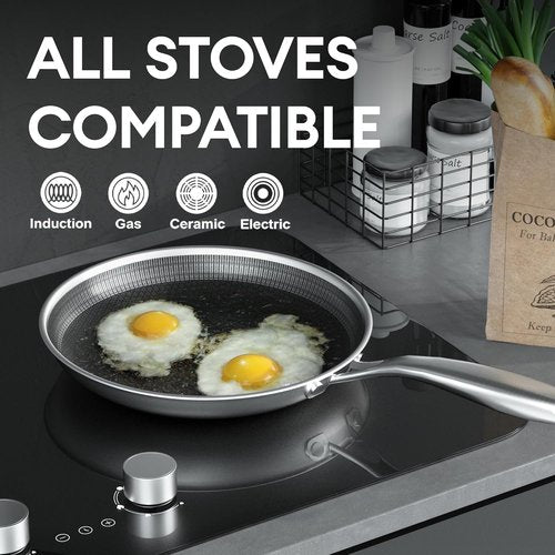 COOKER KING 8-Inch Stainless Steel Frying Pan - Hybrid Nonstick Skillet with Even Heat Distribution & Stay-Cool Handle