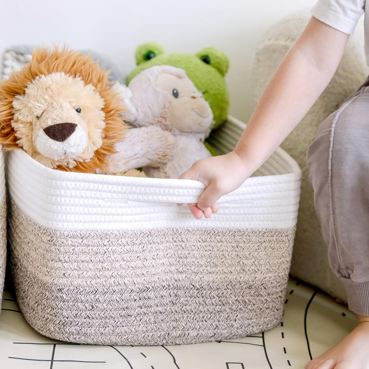 NaturalCozy Storage Baskets - 3-Pack Cotton Rope Woven Bins for Organizing | 16.8”x13”x7.6” | Ideal for Toys, Laundry, and More