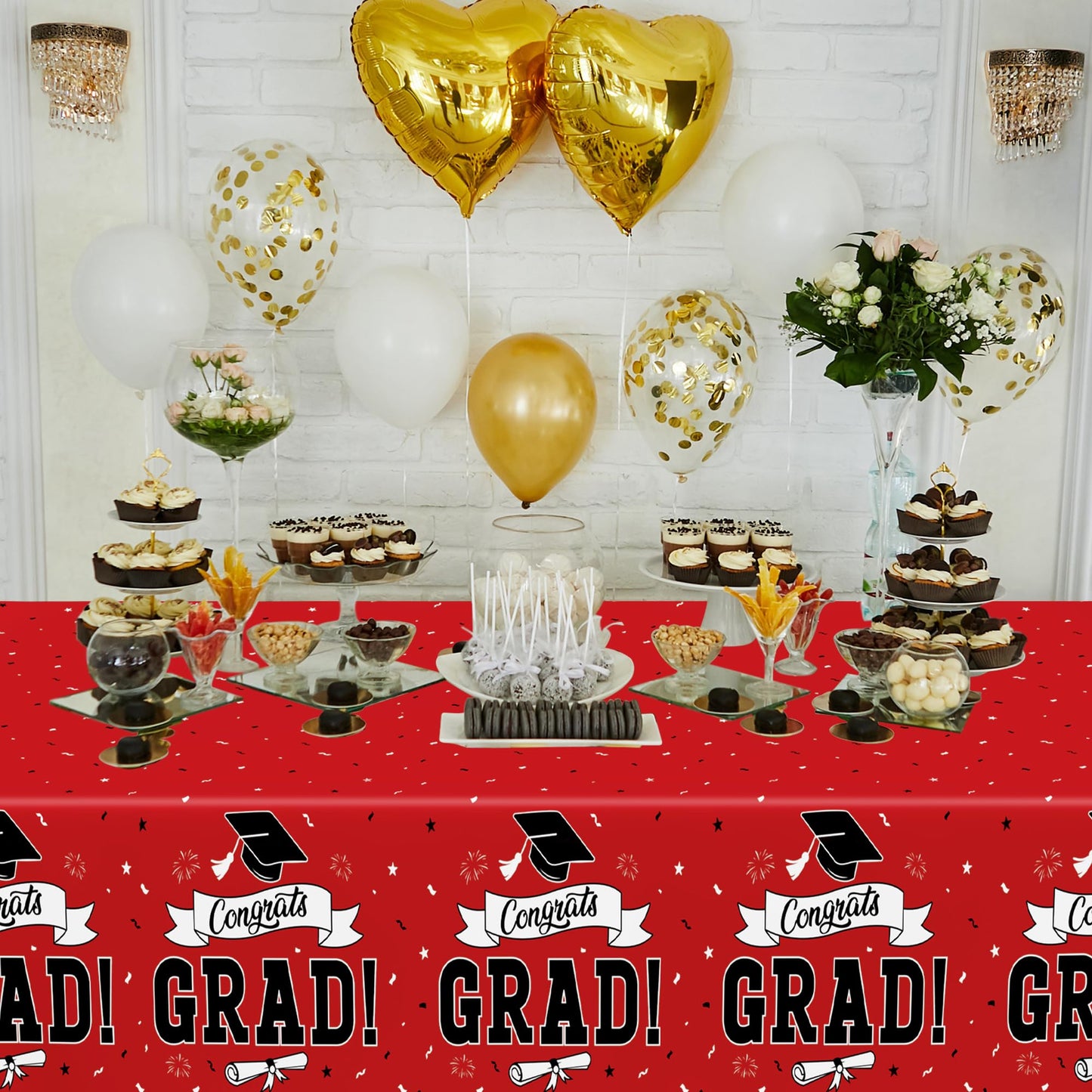 QZYL 2 PCS Graduation Tablecloth, 108" X 54" Red Graduation Table Decorations 2026, Disposable Plastic Tablecover for Grad Decor Party Supplies, Rectangle Table Cloths for Class 2026 Congrats Grad