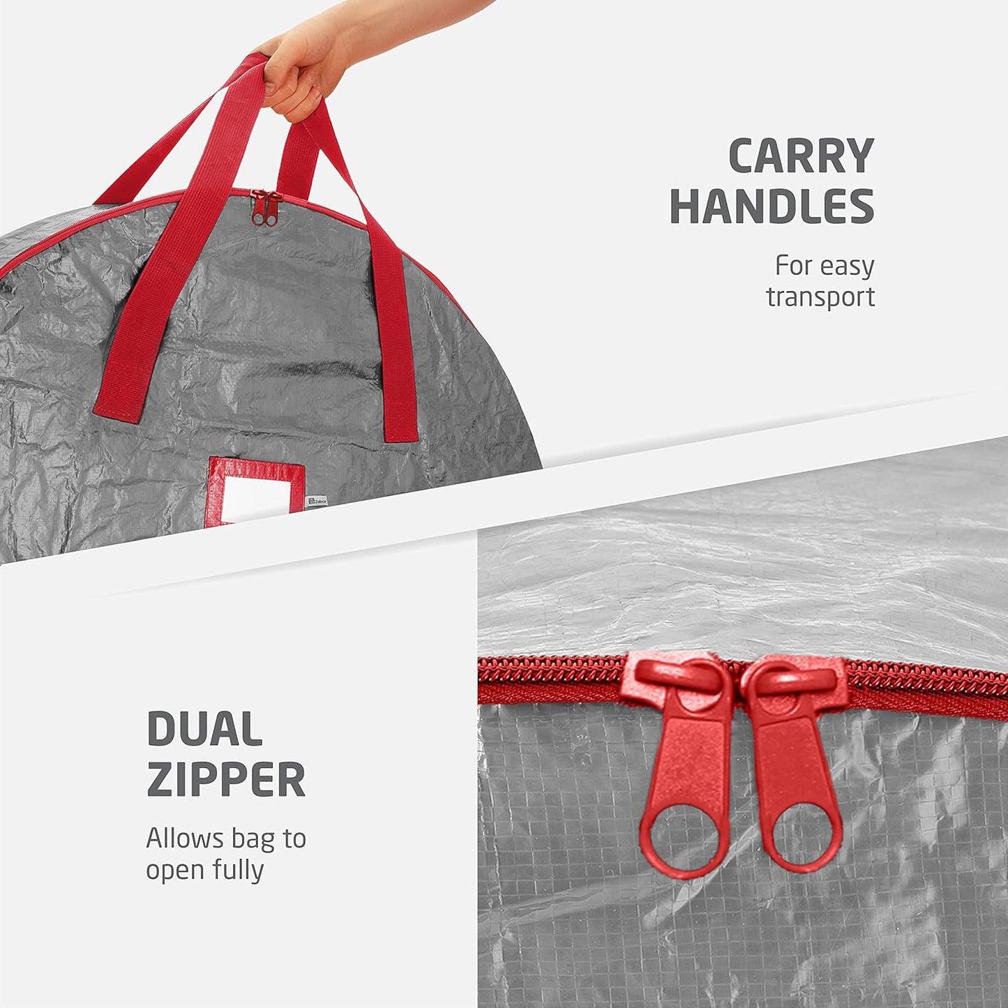ZOBER Wreath Storage Bag - 30 Inch Durable Container for Artificial Wreaths - Gray with Dual Zippers