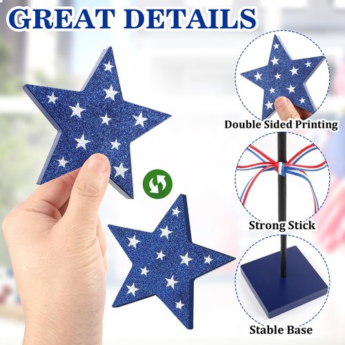 Hedeey 4th of July Tiered Tray Decor Wooden Star Set, 3 Pcs Memorial Day Table Decorations, Rustic Patriotic Tabletop Home Decor, Red White and Blue Decorations for Home (Shiny)