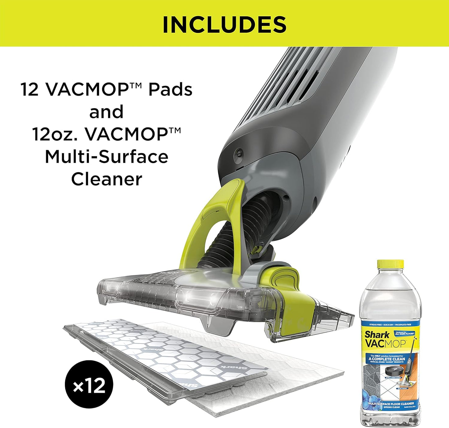 Shark VM252P10 VACMOP Pro Cordless Hard Floor Vacuum Mop - LED Headlights, 12 Pads & 12 oz Solution | Charcoal Gray