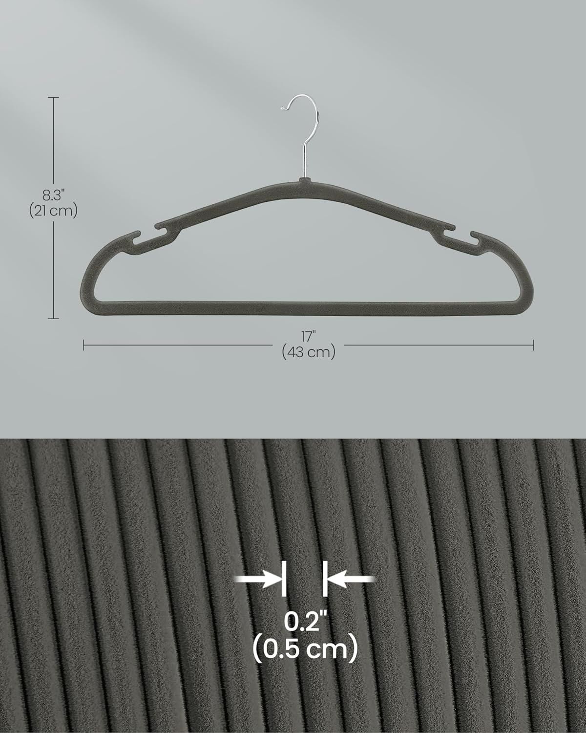 SONGMICS Velvet Hangers - Non-Slip Clothes Hangers with 360° Swivel Hook | 50 Pack, Gray, Space-Saving Design