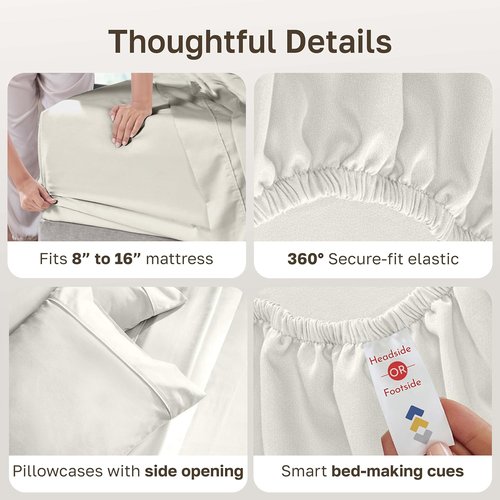 California Design Den 100% Cotton Queen Sheet Set - 400 Thread Count, Silky Sateen Weave, Deep Pockets - Ivory