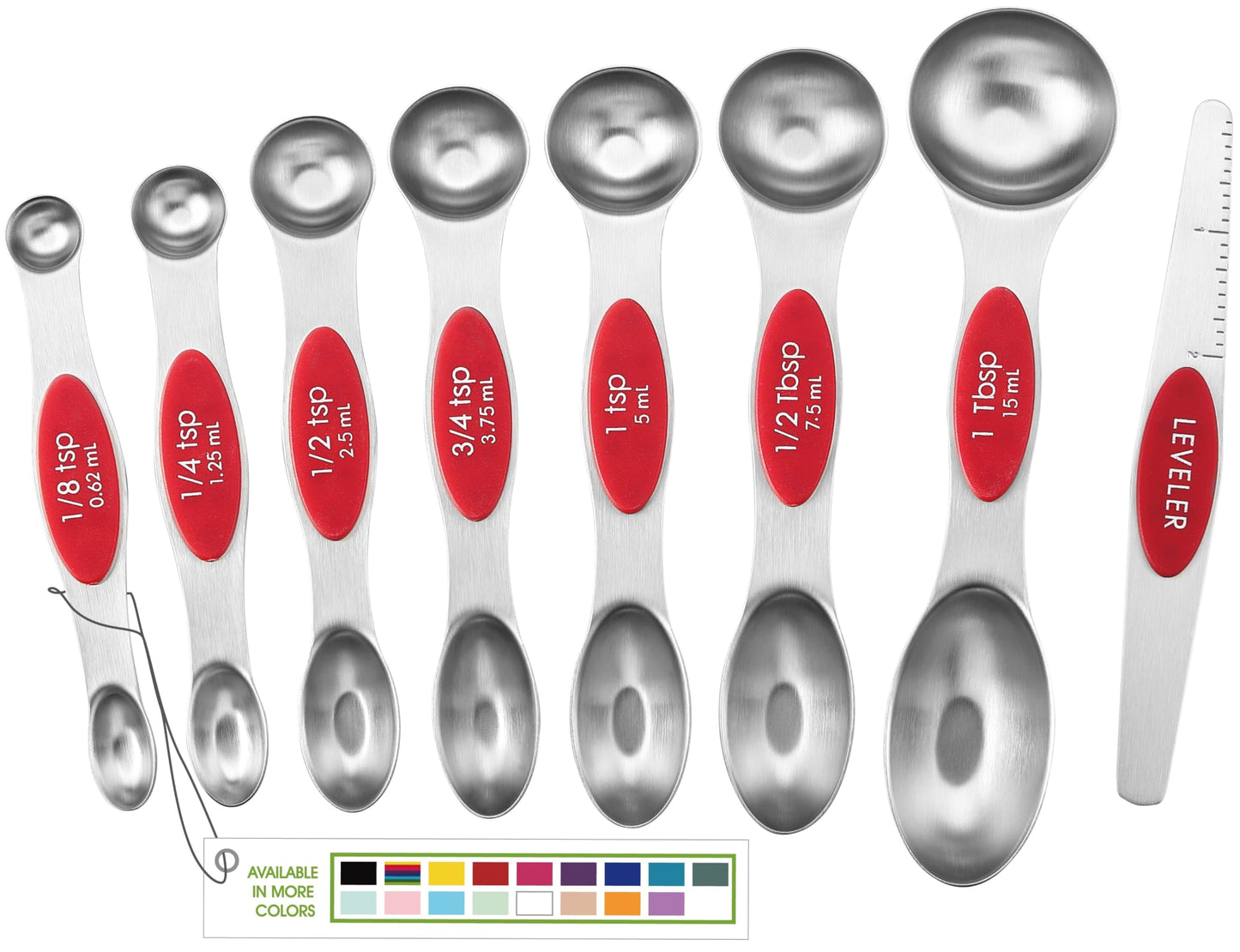 Spring Chef Red Stainless Steel Magnetic Measuring Spoons Set of 8 with Leveler, Dual Sided Nesting Teaspoon & Tablespoon Measuring Spoons, Kitchen Gadgets for Baking & Cooking, Fits in Spice Jars