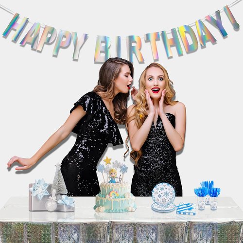 GREATRIL Holographic Happy Birthday Banner - Pre-Strung Iridescent Party Decoration | Colorful Bunting Signs