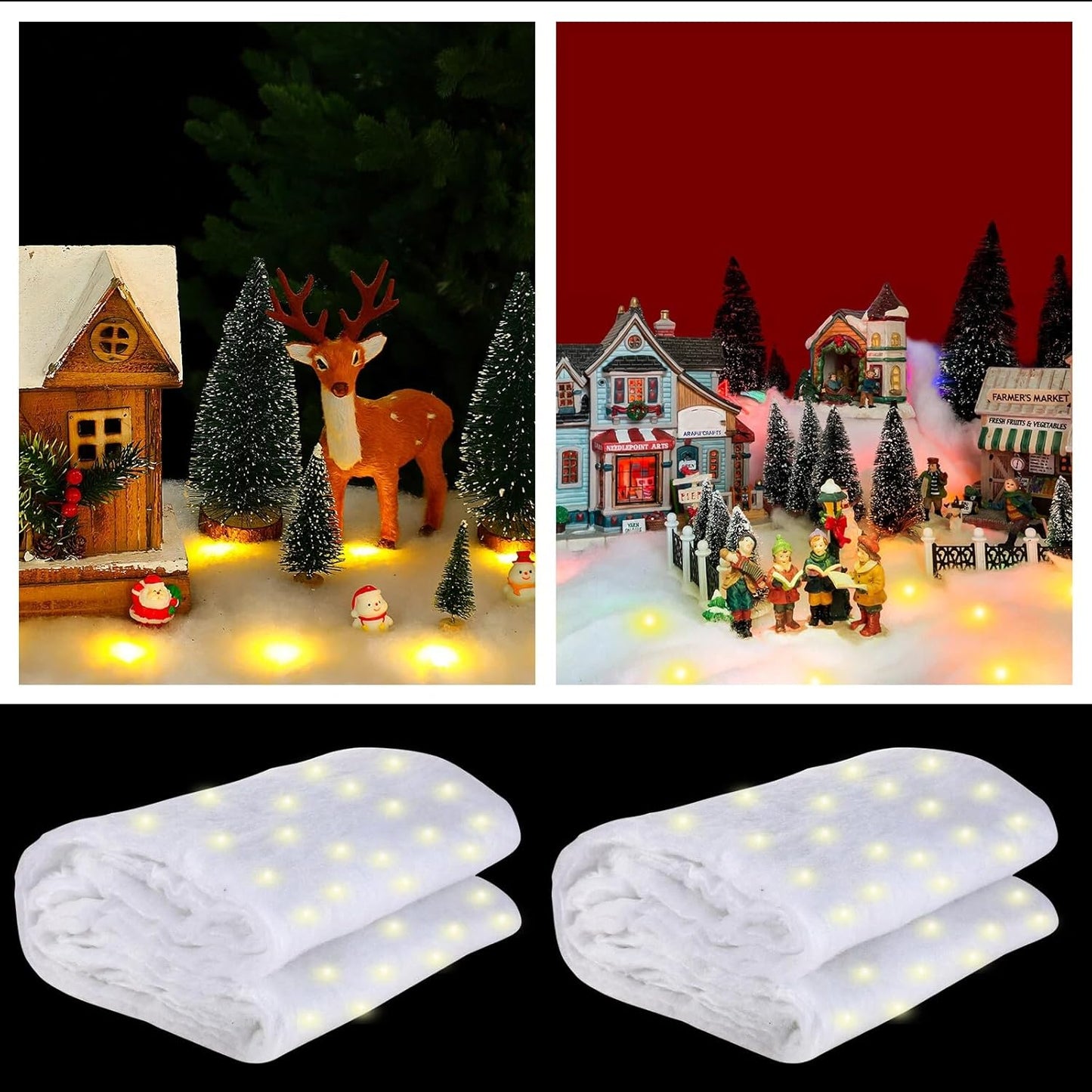Tudomro LED Christmas Snow Blanket - Pre-Lit Village Decor for Holiday Displays | 4 ft x 13 in (Warm White, 2 Pcs)