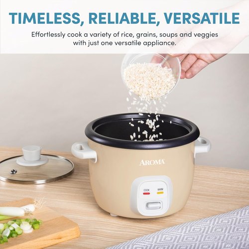 AROMA® Mini Rice Cooker - 2-Cup Uncooked | 4-Cup Cooked | Auto Keep Warm, Milk Tea Color