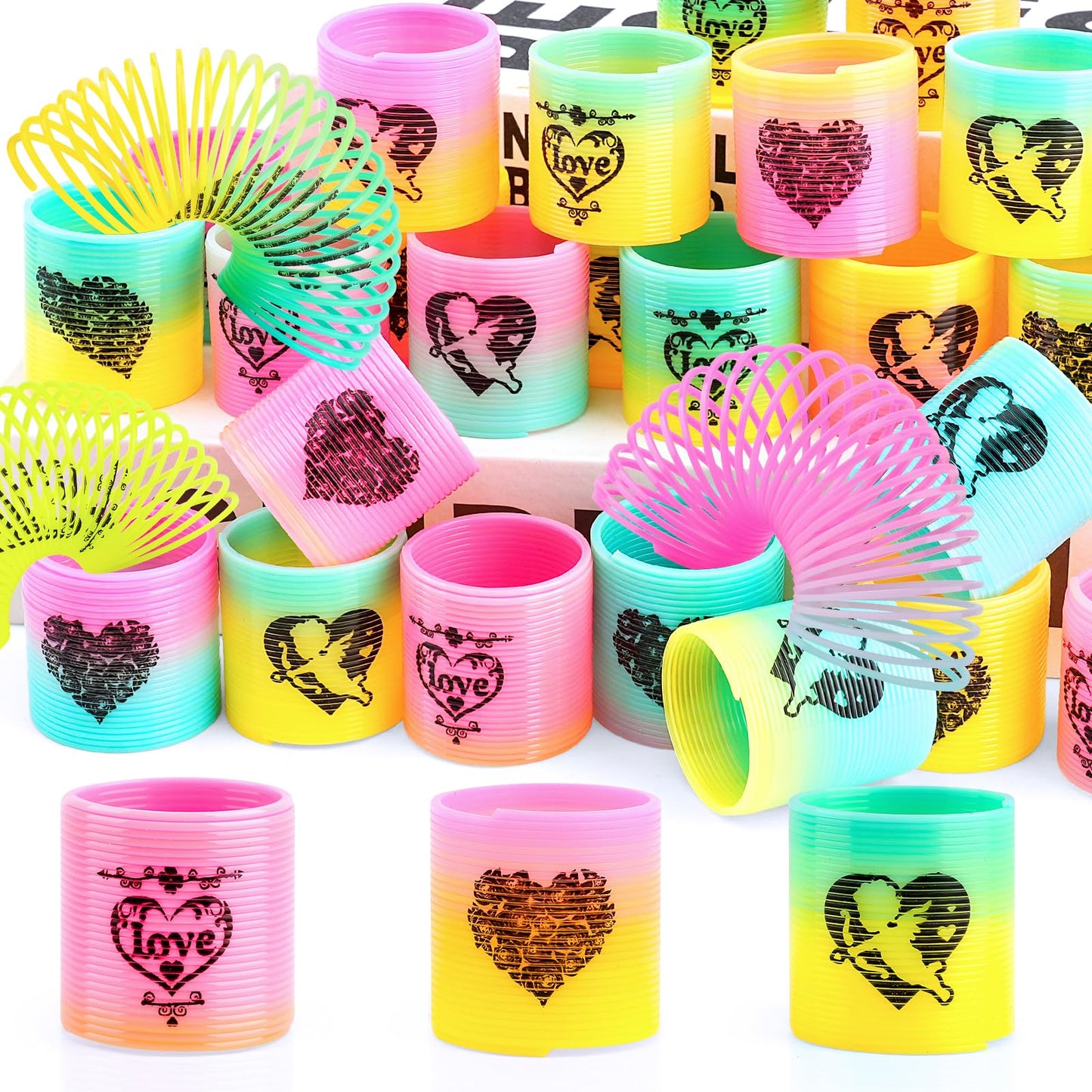 CLEVERZONE 36 Packs Spring Rainbow Magic Fidget Stress Coil Mini Springs Bulk Toys Valentine's Day Wedding Party Favor Goodie Bag Stuffers For Kids Boys Girls (Love)