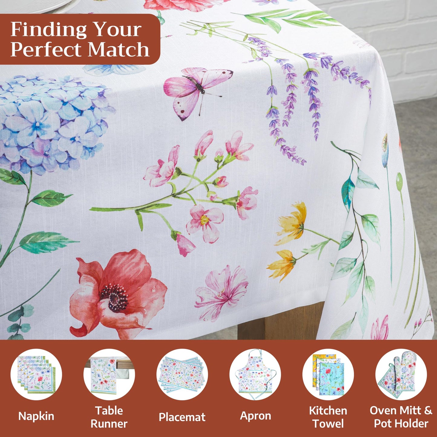 Maison d' Hermine Table Cloth Rectangle Table 100% Cotton 60 x 90 Inches Tablecloth Reusable Decorative for Dining Kitchen Room Farmhouse Home Gifts for Mothers Day Spring Summer - Just Floral