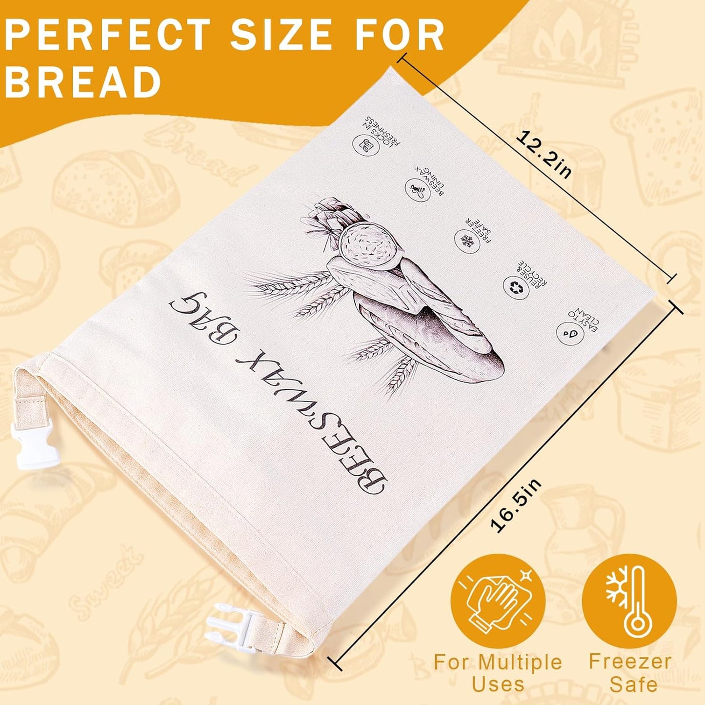 Skiennix Reusable Beeswax Bread Bags - Keep Sourdough & Homemade Bread Fresh Longer | 2-Pack (Amber Wheat)
