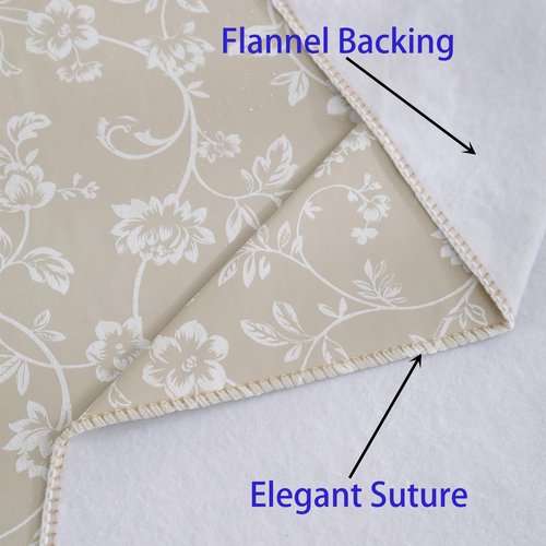 Heavy Duty Vinyl Tablecloth with Flannel Backing Waterproof Oil-Proof Plastic Table Cloth Stain-Resistant Wipeable Rectangle or Square Table Cover for Indoor and Outdoor (Beige Floral,60x84 Inch)