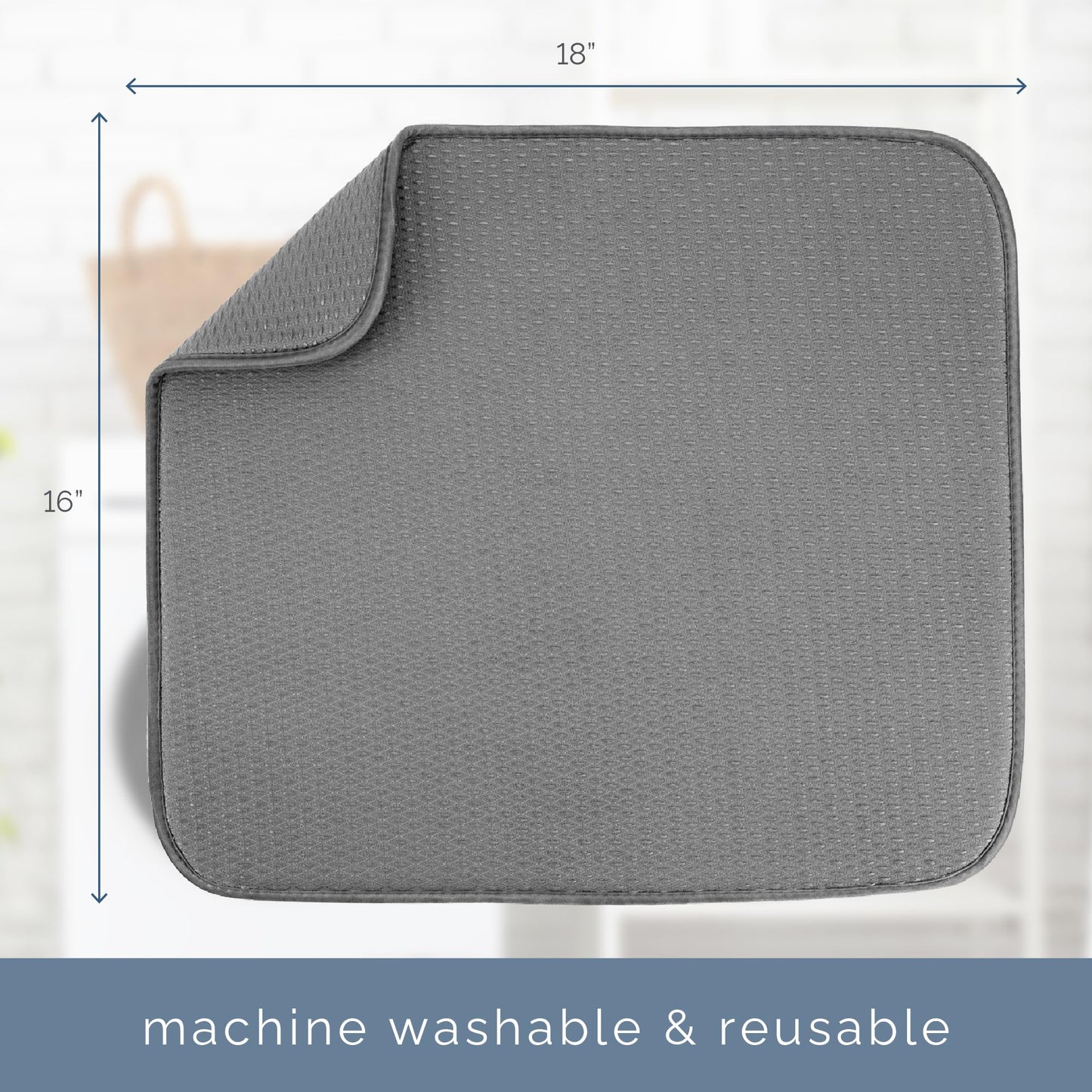 S&T INC. Dish Drying Mat, 16” x 18”, Absorbent Microfiber Kitchen Counter Mat, Drying Pad for Dishes, Utensils, Pots and Pans, Large, Diamond Texture, Grey