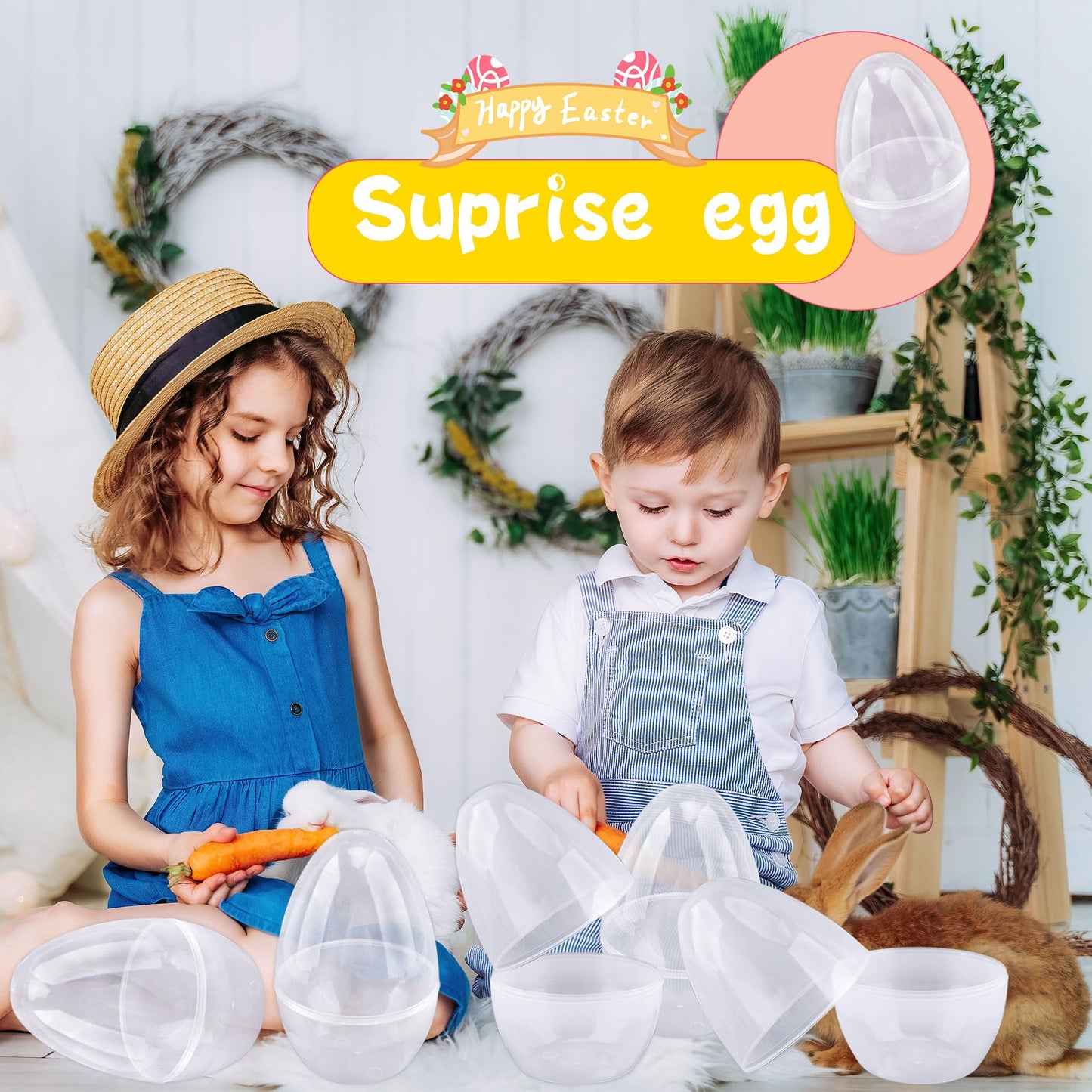 Octaday 18 Pack 8 Inch Plastic Jumbo Easter Eggs White Transparent Fillable Eggs for Hunt Easter Theme Party Supplies