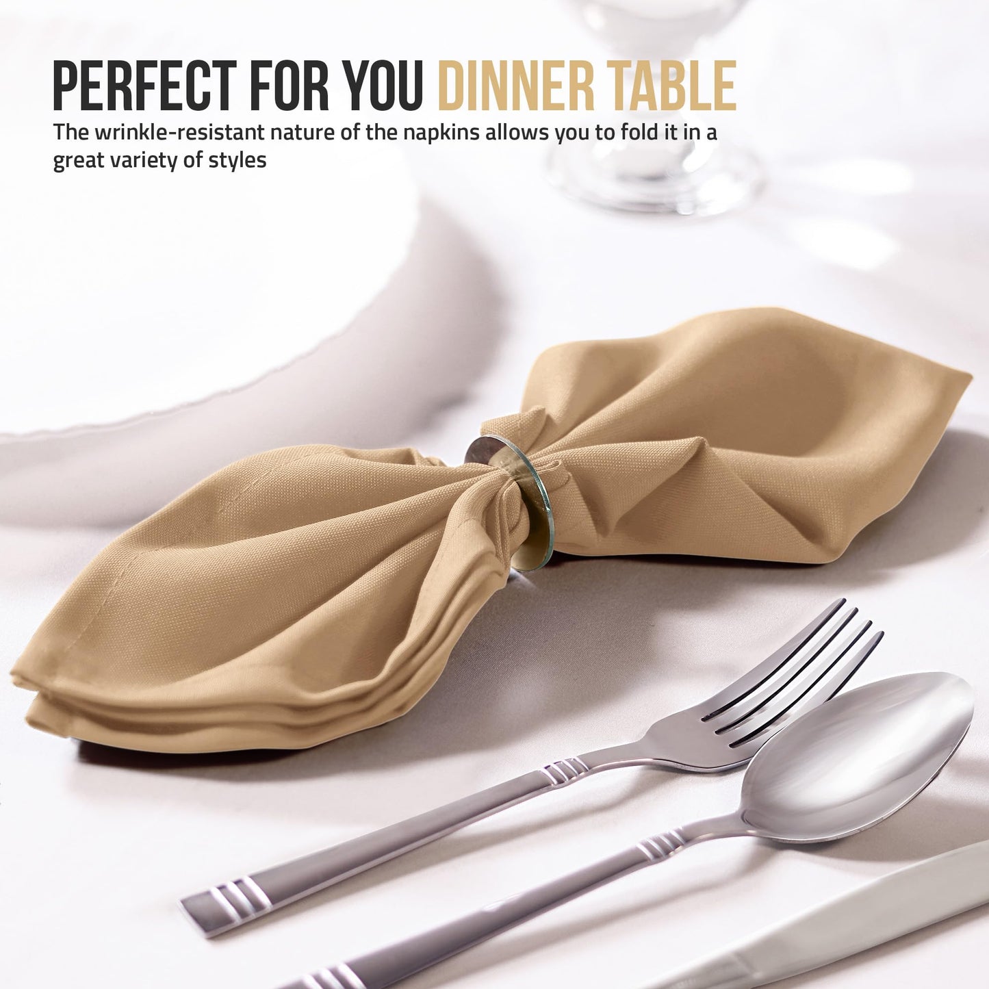Utopia Home Beige Cloth Napkins (144 Pack, 20x20Inches), Ideal Dinner Napkins for Party, Wedding and Lunch/Dinner