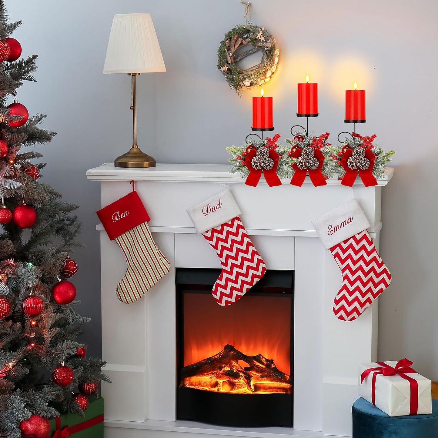 Yunlly Christmas Candle Holder Set - 3 LED Battery-Operated Pine Cone Ball Centerpieces | Festive Table Decor
