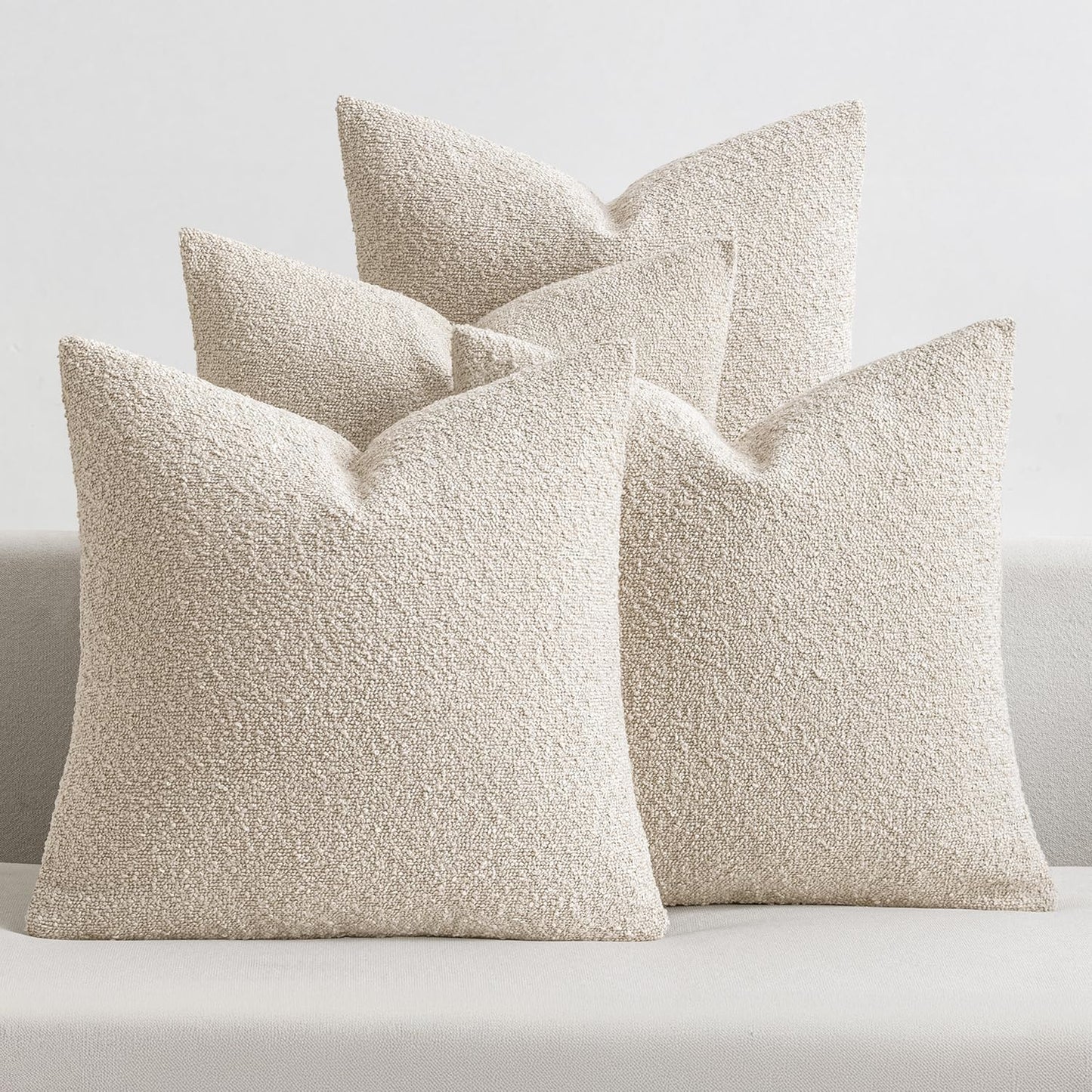 MIULEE Decorative Boucle Throw Pillow Covers - Soft Beige Accent | Pack of 4, 18x18 Inch for Modern Home Decor