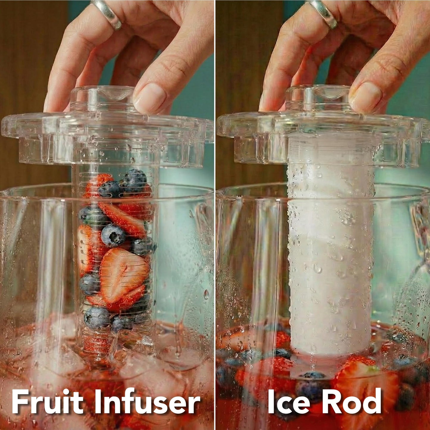 OVENTE Fruit Infusion Water Pitcher 2.5L/85Oz with Removable Lid and Infuser Rod, BPA-Free, Shatterproof Acrylic Beverage Jug for Flavor-Infused Drinks, Lemonade, Juice and Iced Tea, Clear PIA0852C