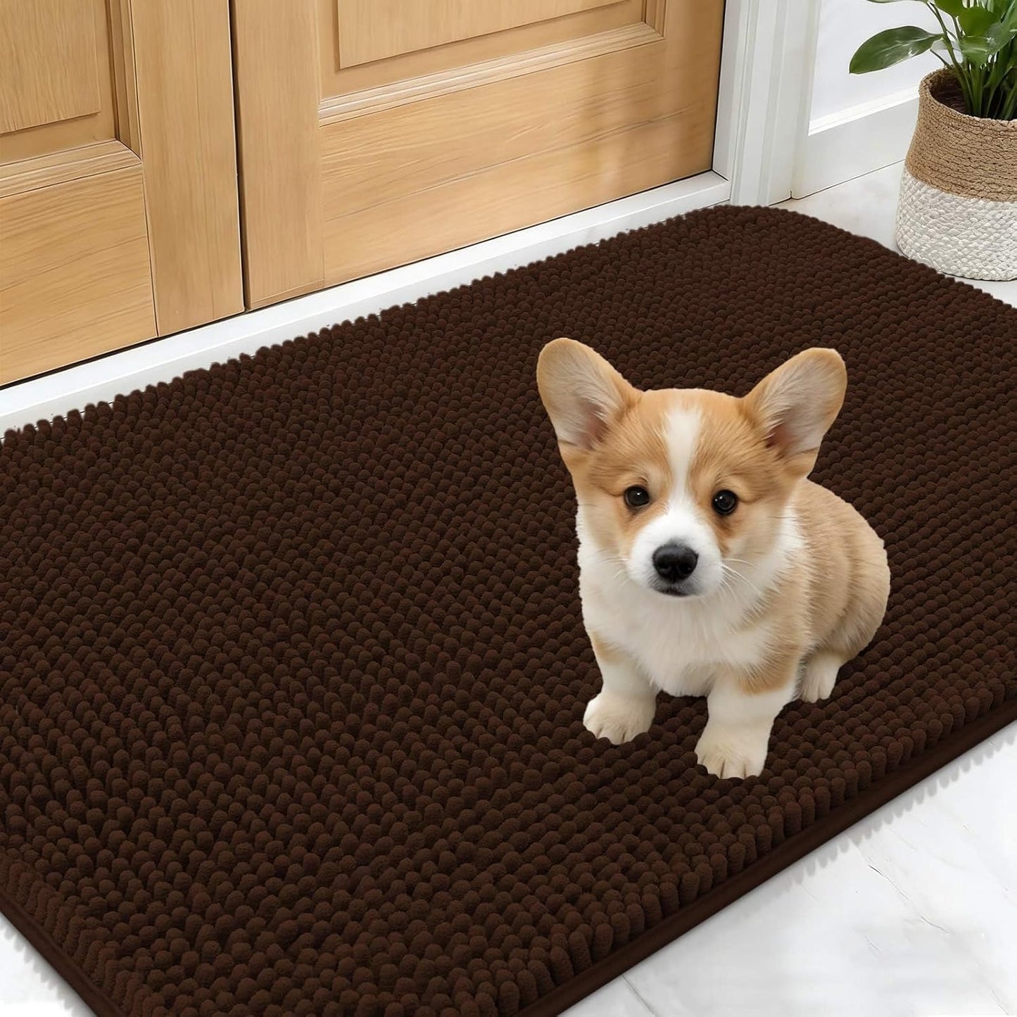 OLANLY Dog Door Mat - Absorbent Non-Slip Washable Doormat for Muddy Paws | 24x16 Inches, Brown