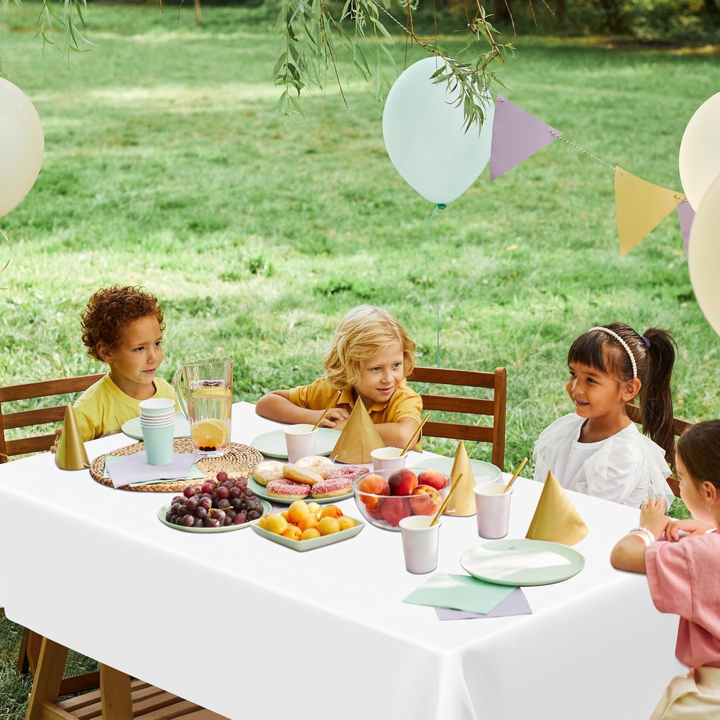 Skiennix White Plastic Tablecloths - Sturdy Disposable 54 x 108 Inches for Effortless Cleanup at Parties | Picnics & Birthdays