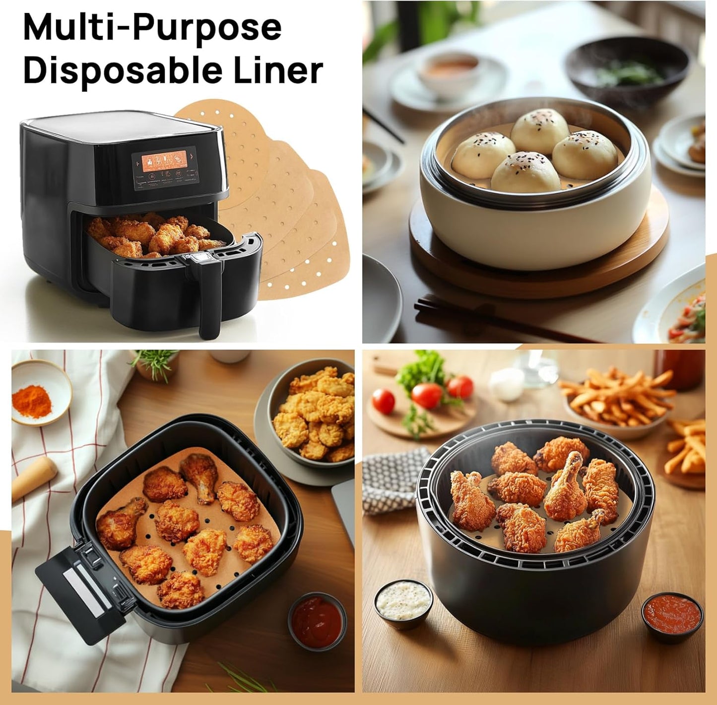 Skiennix Air Fryer Parchment Paper Liners - 100 PCS Perforated Sheets for 8.5" & 7" Baskets | Ideal for Baking & Cooking