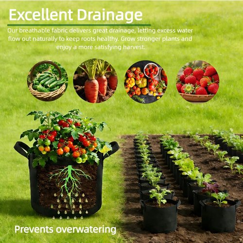 Dipuosile 5 Gallon Grow Bags - Heavy Duty 300G Nonwoven Fabric for Tomatoes, Potatoes & Vegetables