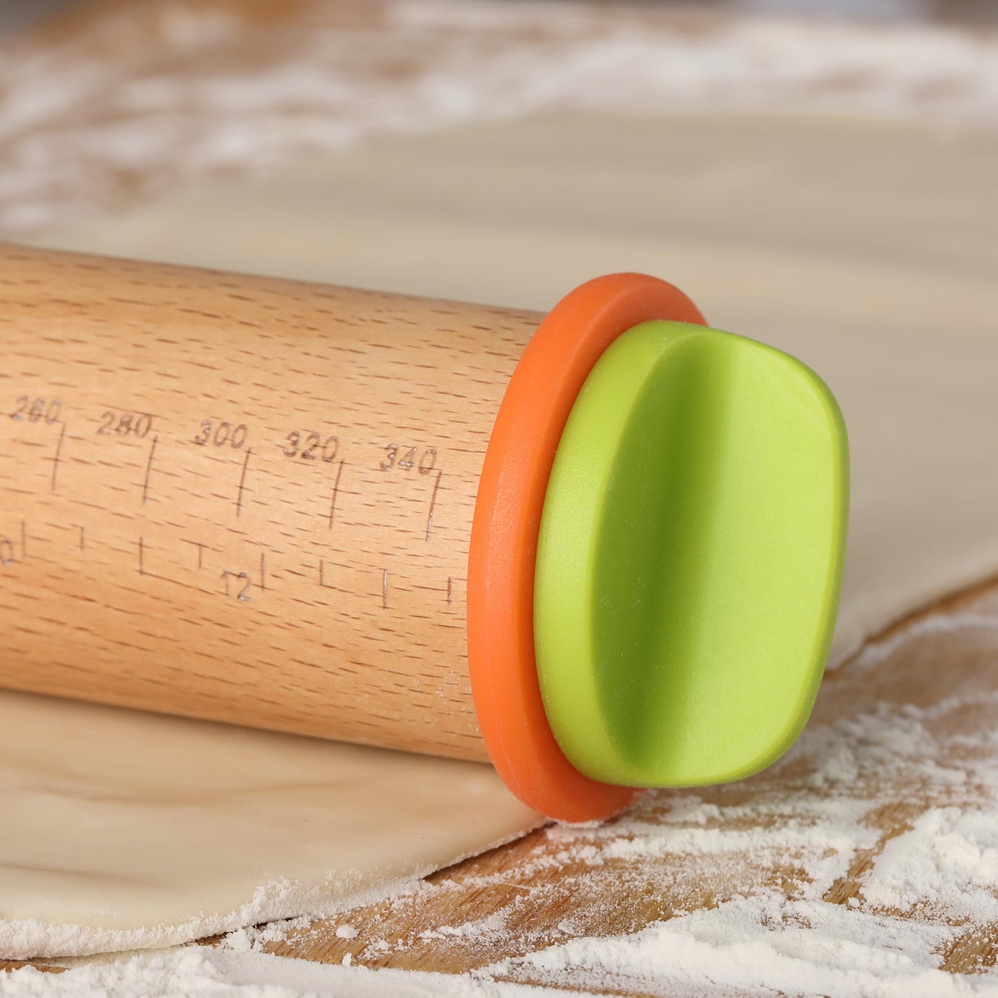 BAMBOO LAND- Adjustable Rolling Pin with Thickness Rings for Baking, 13.8", 4 Colorful Thickness Rings (2-10 mm or 1/16"-3/8"), Wood Rolling Pins for Baking, Bread, Pizza Doughs