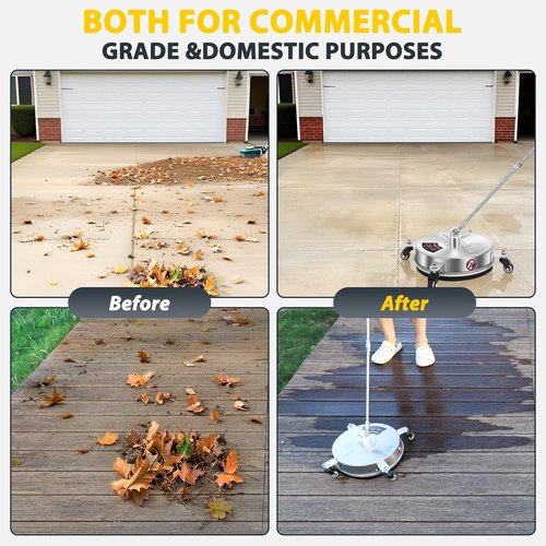 Dalmbox 14" Pressure Washer Surface Cleaner - 4000 PSI, Stainless Steel, 4 Wheels | Ideal for Patios & Sidewalks