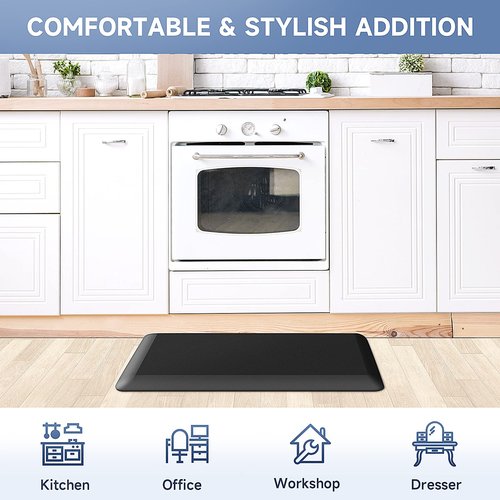 4/5 Inch Thick Kitchen Mats for Floor, StepRite Kitchen Rug for Standing Desk, Non-Slip, Thicker, Stain Resistant, Water Resistant, Comfort Anti Fatigue Floor Mat for Home, Kitchen, Office - Black