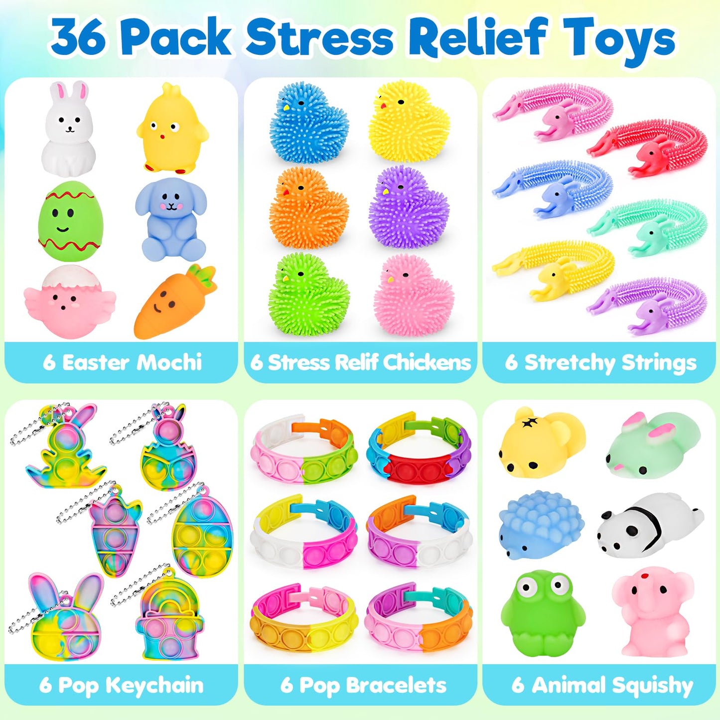 Jyusmile 36 Pack Prefilled Easter Eggs with Toys, Plastic Easter Eggs with Assorted Toys Inside, Surprise Eggs for Easter Hunt, Easter Basket Stuffers, Party Favors Bulk for Kids Boys Girls
