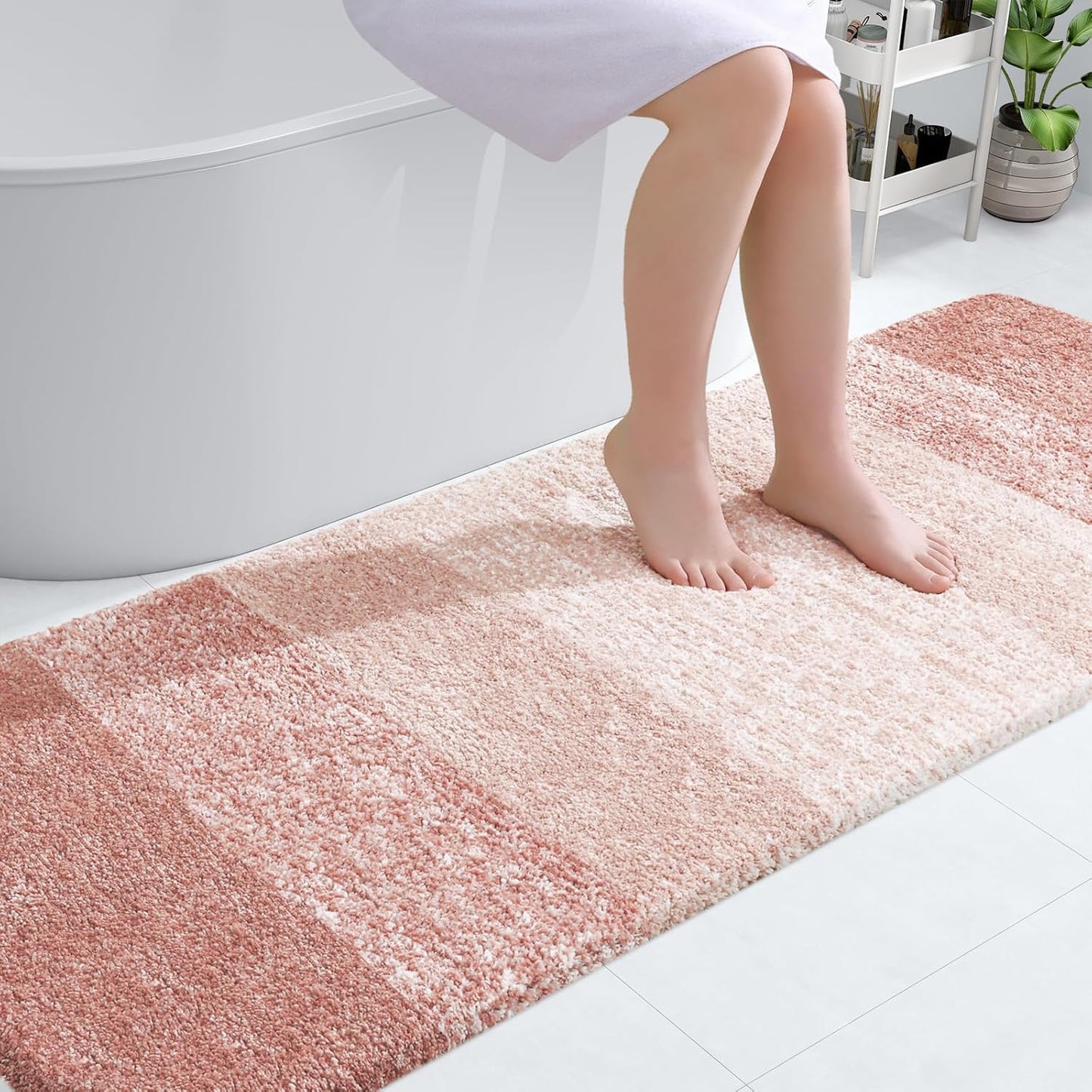 OLANLY Bathroom Runner Rug - Extra Soft Microfiber Mat 70x24 | Quick-Dry, Washable, Rubber Backing, Peach