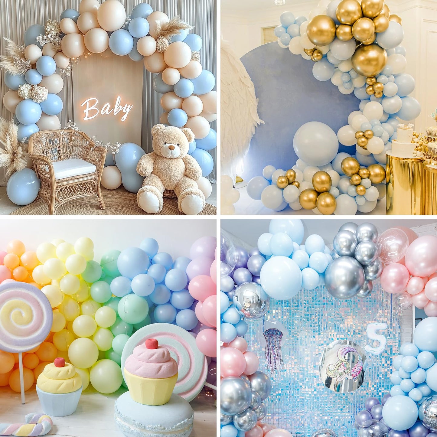 RUBFAC Blue Balloons 129pcs, Pastel Light Blue Balloon Different Sizes 18 12 10 5 Inch for Garland Arch Kit, Gender Reveal Baby Shower Birthday Wedding Easter Party Decoration