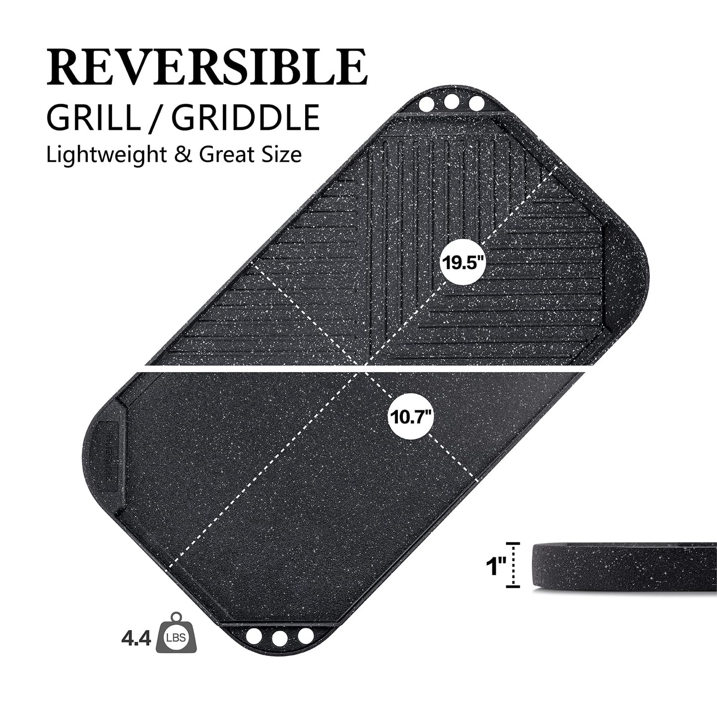 SENSARTE Nonstick Griddle Grill Pan, Pro-Grid Reversible Grill & Griddle Pan, Two Burner Cast Aluminum, Portable for Indoor Stovetop or Outdoor Camping BBQ, 19.5" x 10.7"