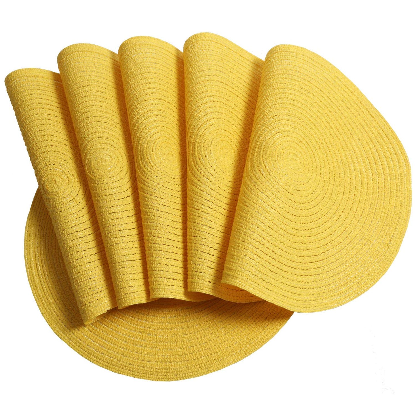 SHACOS Round Braided Placemats Set of 8 Washable Table Mats 15 inch Round Placemat Cotton Polyester Circle Placemat for Dining Table (Yellow, 8)
