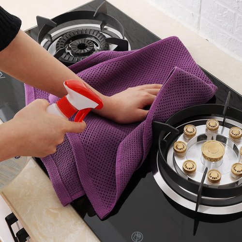 Homaxy Kitchen Dish Towels - Ultra Soft 100% Cotton Waffle Weave, Quick Drying, 13 x 28 Inches, 4-Pack, Purple